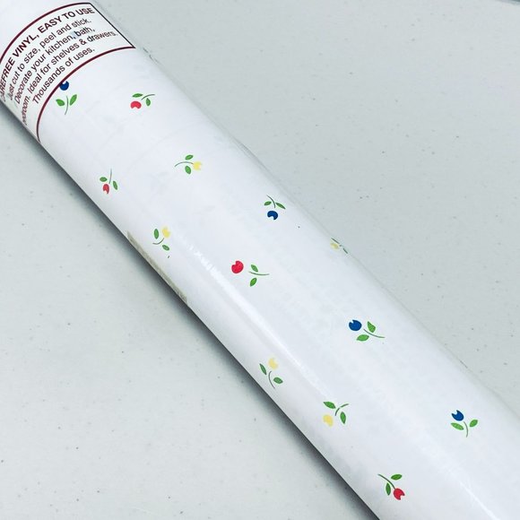 Vtg Magic Cover Draw Shelf Self-Adhesive Vinyl Liner 24'x 18" White W/ Tulips - Picture 3 of 6